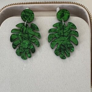 Green Leaf Statement Earrings